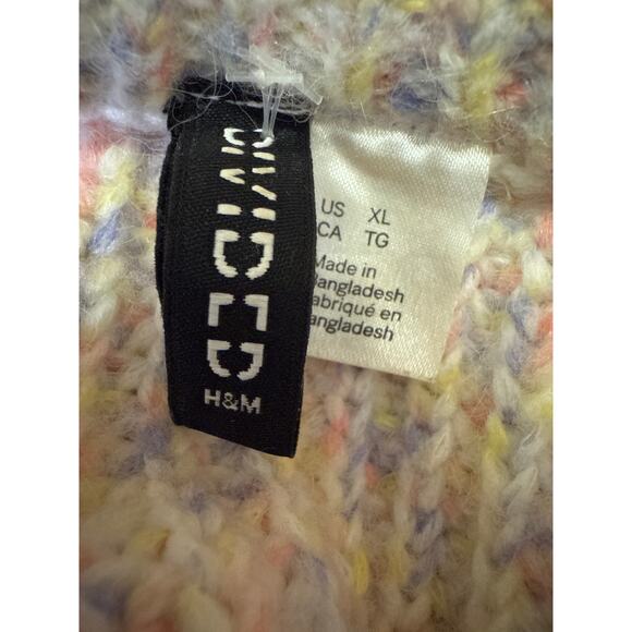 H&M Divided Beige Multicolor Chunky Knit Long Sleeve Crop Sweater Top Size XL - Picture 3 of 4